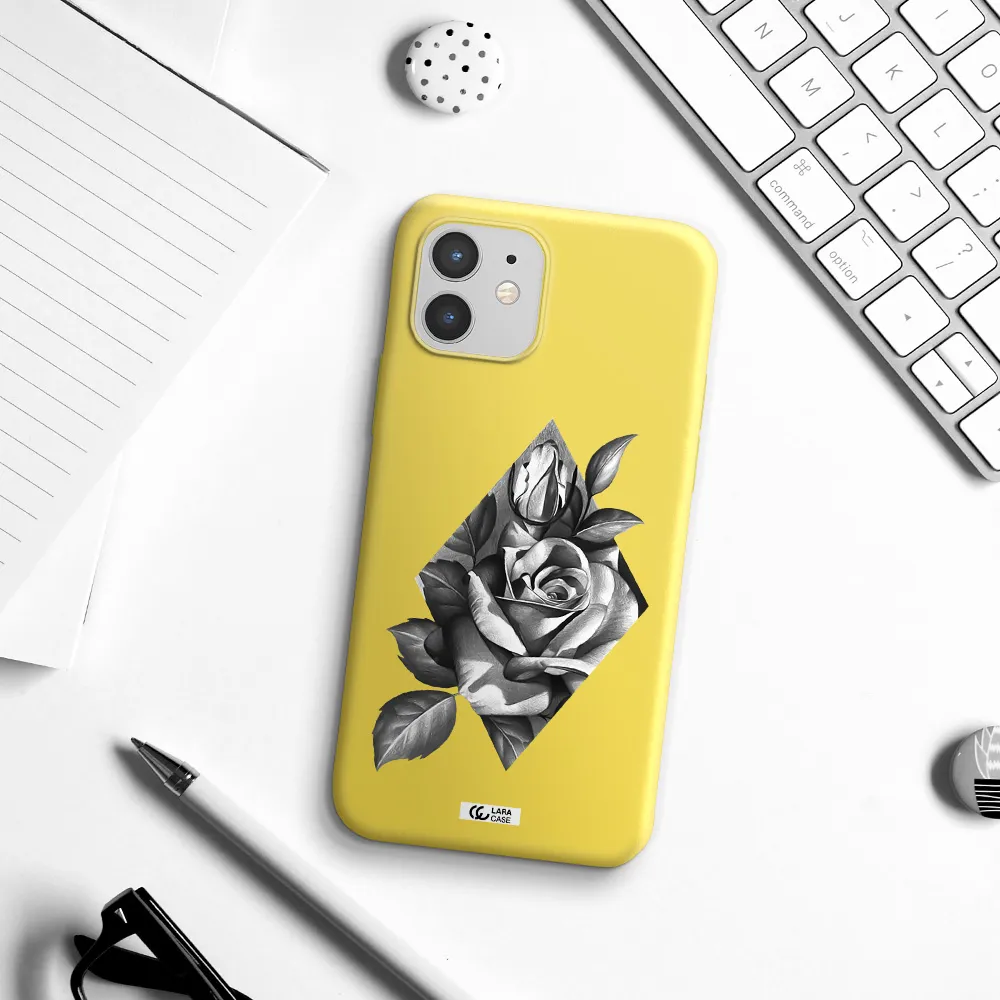a drawing of a rose Apple iPhone 12 mini Silicone canary yellow Case