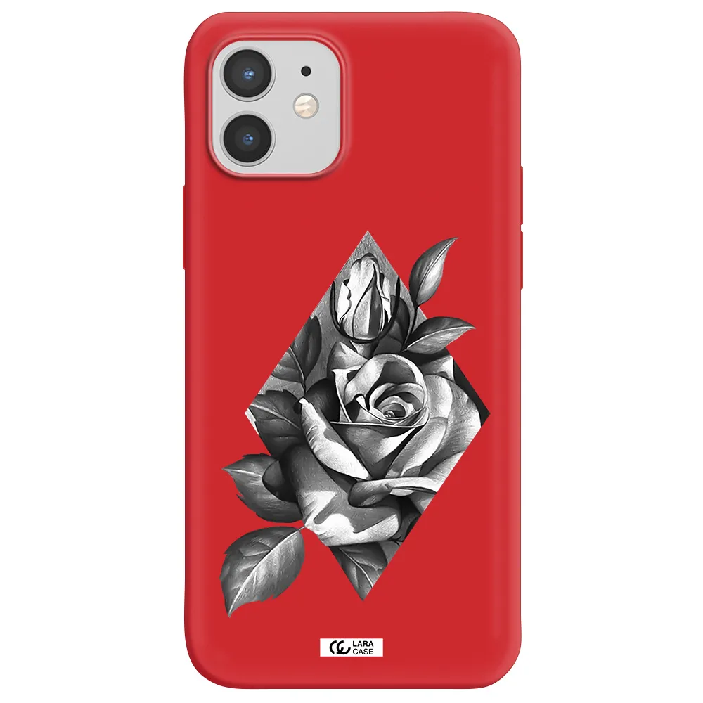 a drawing of a rose Apple iPhone 12 mini Silicone Imperial Red Case