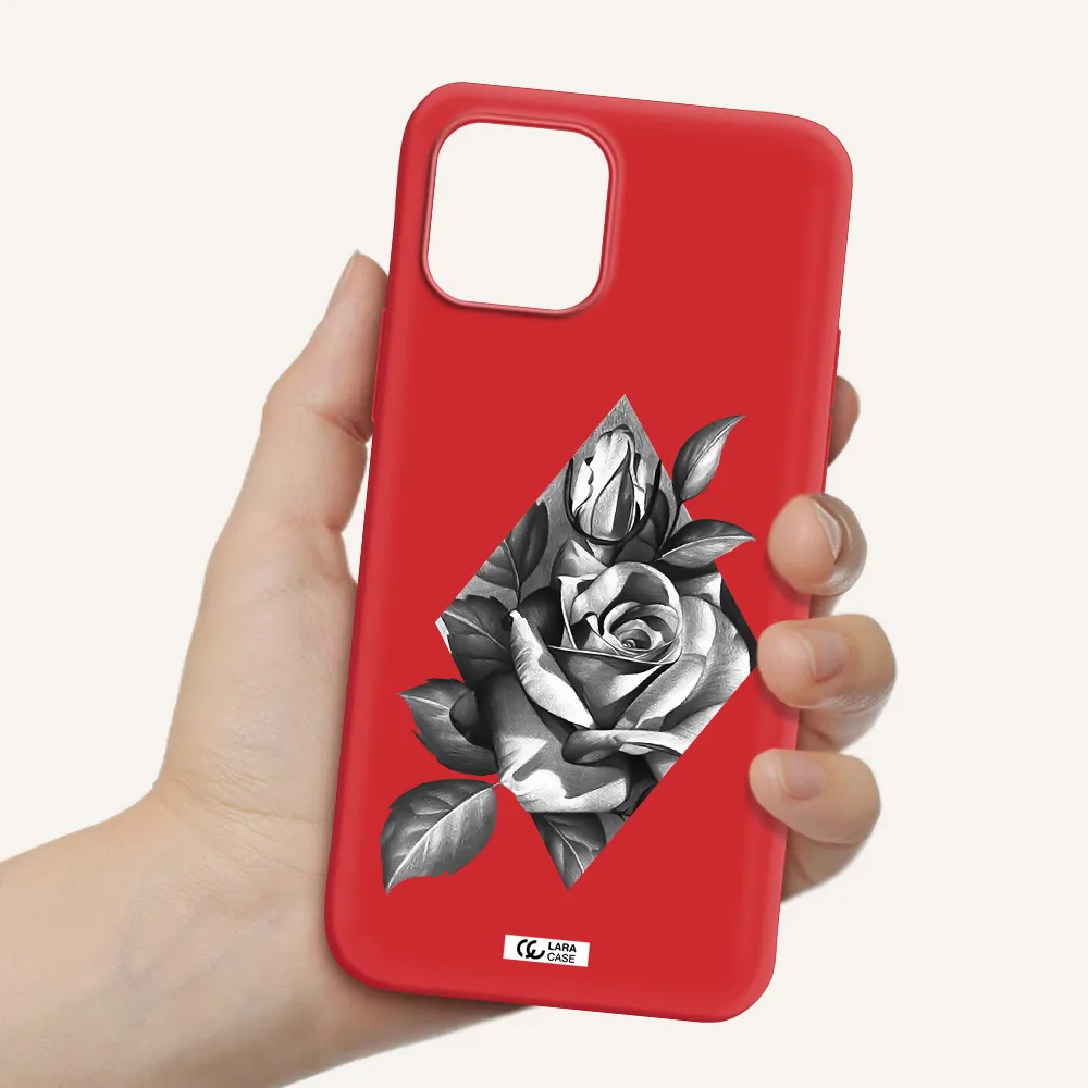 a drawing of a rose Apple iPhone 12 mini Silicone Imperial Red Case