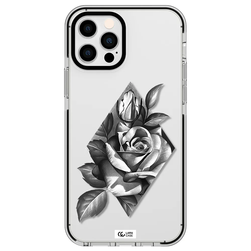 a drawing of a rose Apple iPhone 12 pro impact black border Case