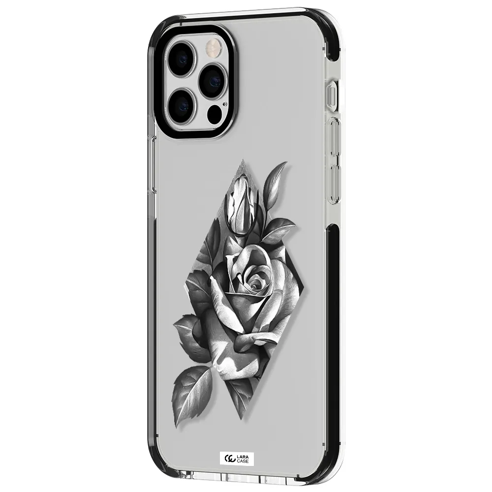 a drawing of a rose Apple iPhone 12 pro impact black border Case