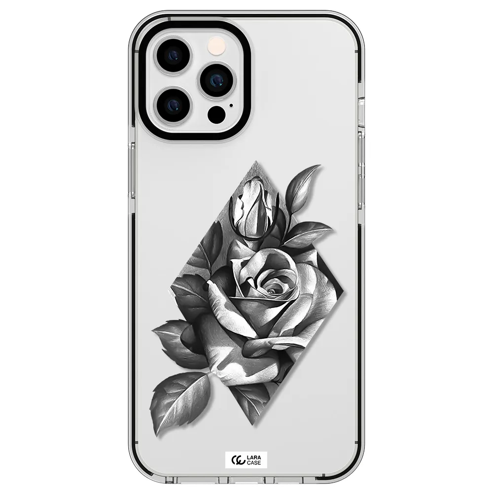 a drawing of a rose Apple iPhone 12 pro max impact black border Case