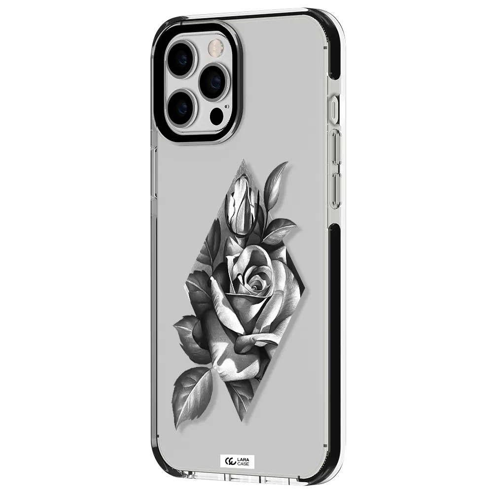 a drawing of a rose Apple iPhone 12 pro max impact black border Case