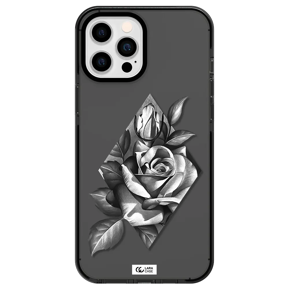 a drawing of a rose Apple iPhone 12 pro max impact Smoke Black Case
