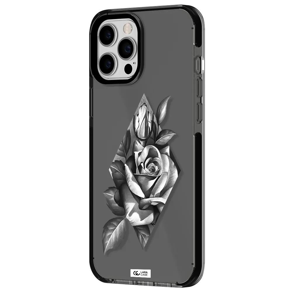 a drawing of a rose Apple iPhone 12 pro max impact Smoke Black Case