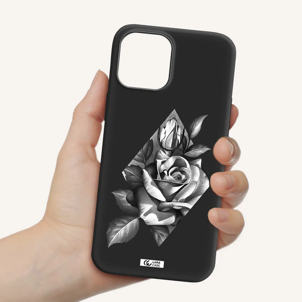 a drawing of a rose Apple iPhone 12 pro max Silicone black Case