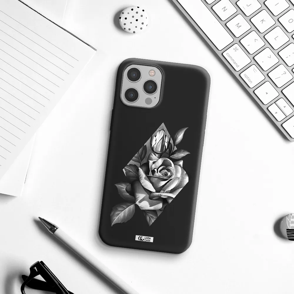 a drawing of a rose Apple iPhone 12 pro max Silicone black Case