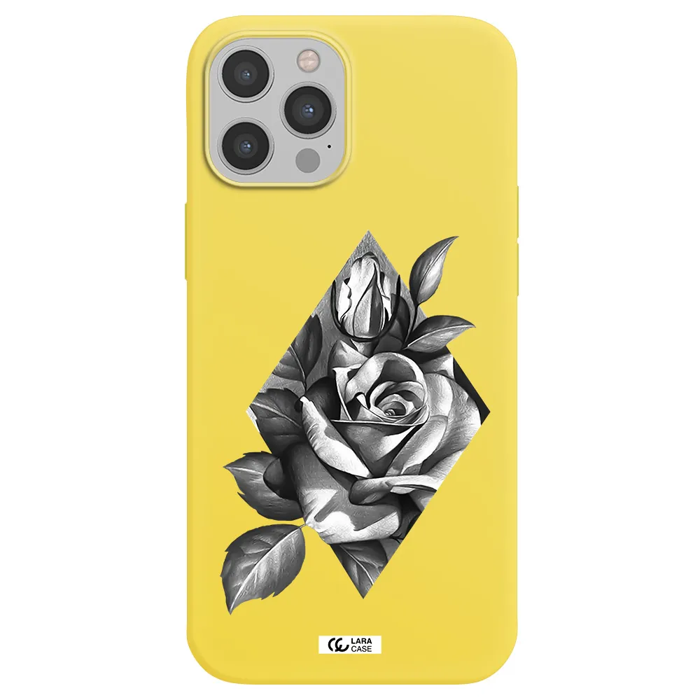 a drawing of a rose Apple iPhone 12 pro max Silicone canary yellow Case