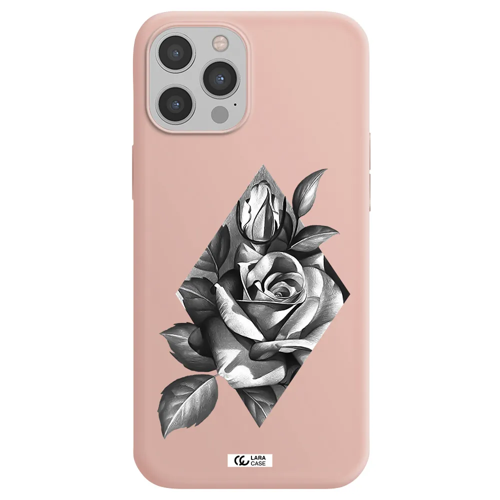 a drawing of a rose Apple iPhone 12 pro max Silicone pastel pink Case