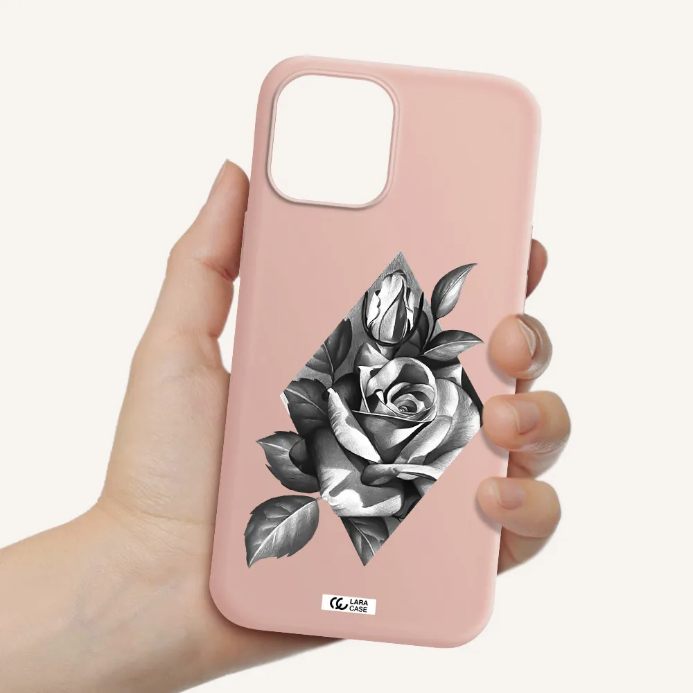 a drawing of a rose Apple iPhone 12 pro max Silicone pastel pink Case