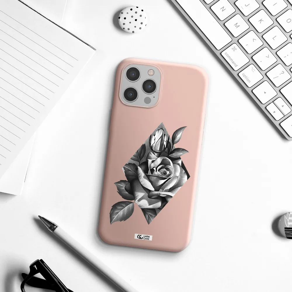 a drawing of a rose Apple iPhone 12 pro max Silicone pastel pink Case