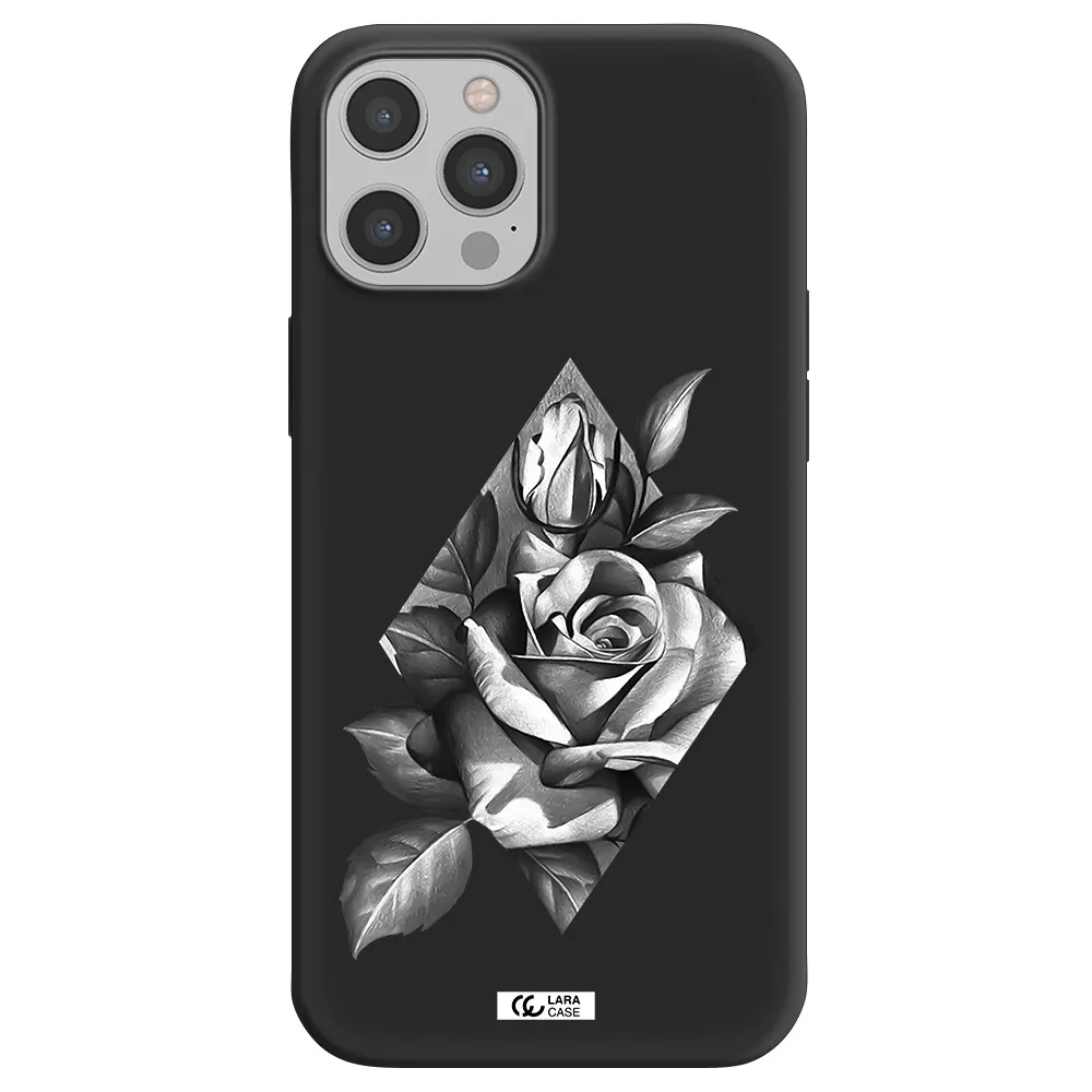 a drawing of a rose Apple iPhone 12 pro Silicone black Case