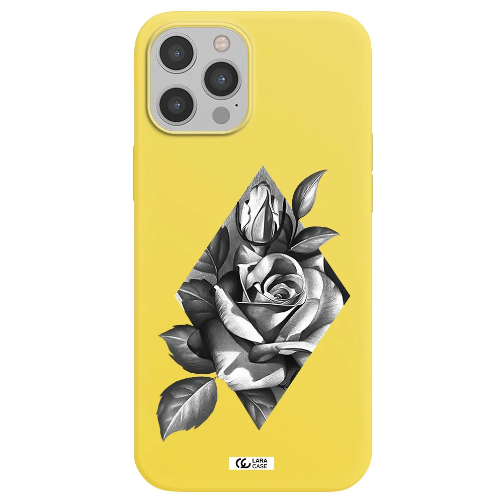 a drawing of a rose Apple iPhone 12 pro Silicone canary yellow Case