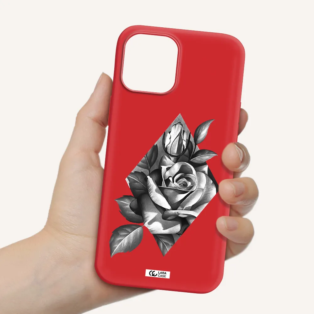 a drawing of a rose Apple iPhone 12 pro Silicone Imperial Red Case