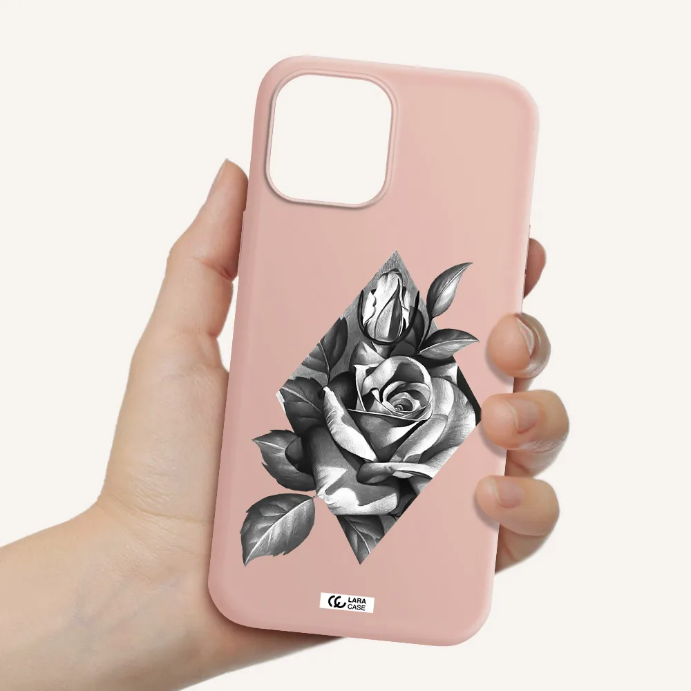 a drawing of a rose Apple iPhone 12 pro Silicone pastel pink Case