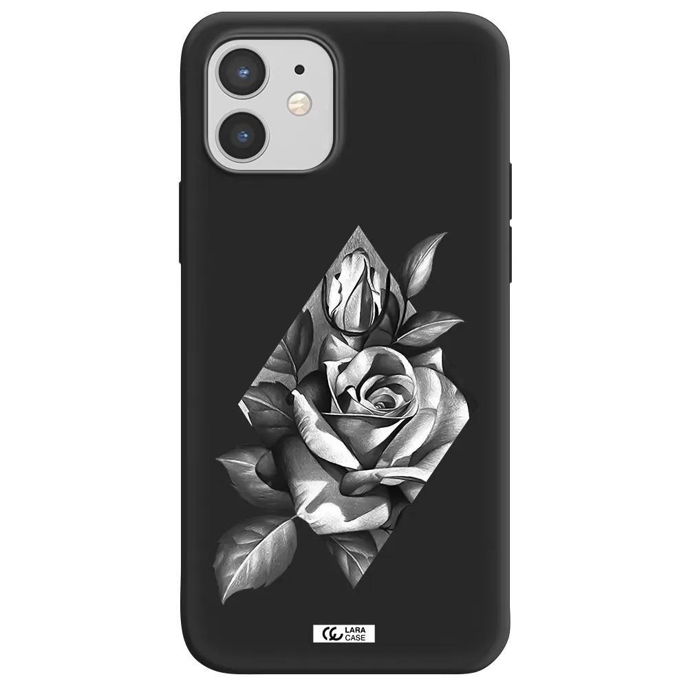 a drawing of a rose Apple iPhone 12 Silicone black Case