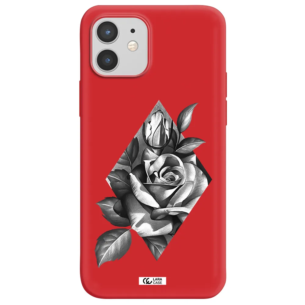 a drawing of a rose Apple iPhone 12 Silicone Imperial Red Case
