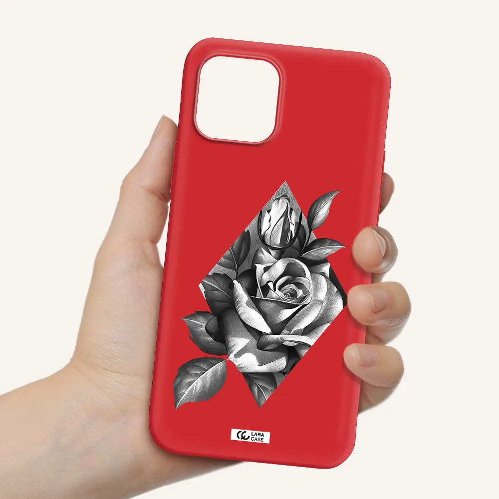 a drawing of a rose Apple iPhone 12 Silicone Imperial Red Case