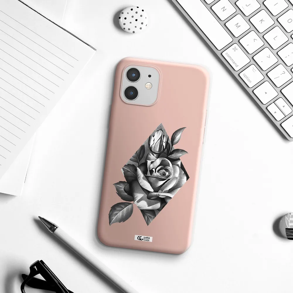 a drawing of a rose Apple iPhone 12 Silicone pastel pink Case