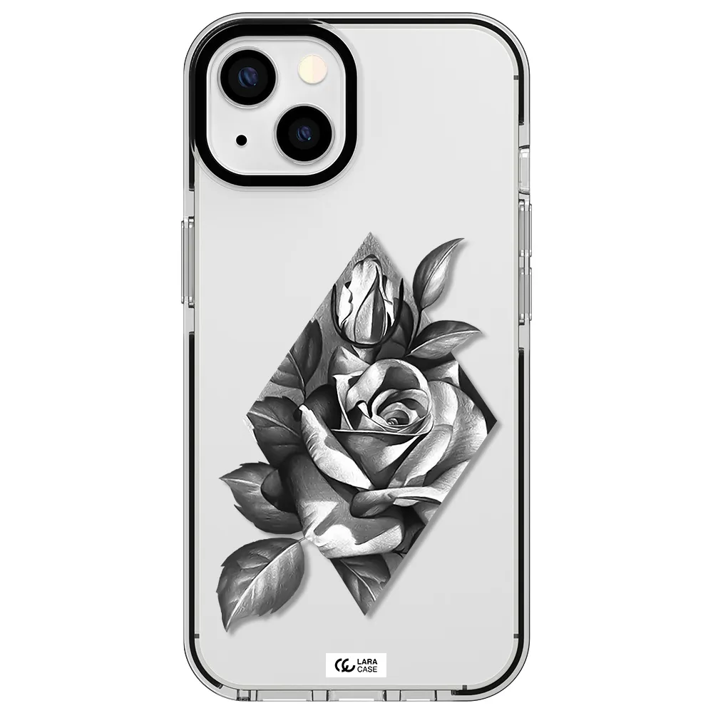 a drawing of a rose Apple iPhone 13 impact black border Case