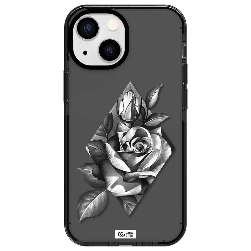 a drawing of a rose Apple iPhone 13 mini impact Smoke Black Case