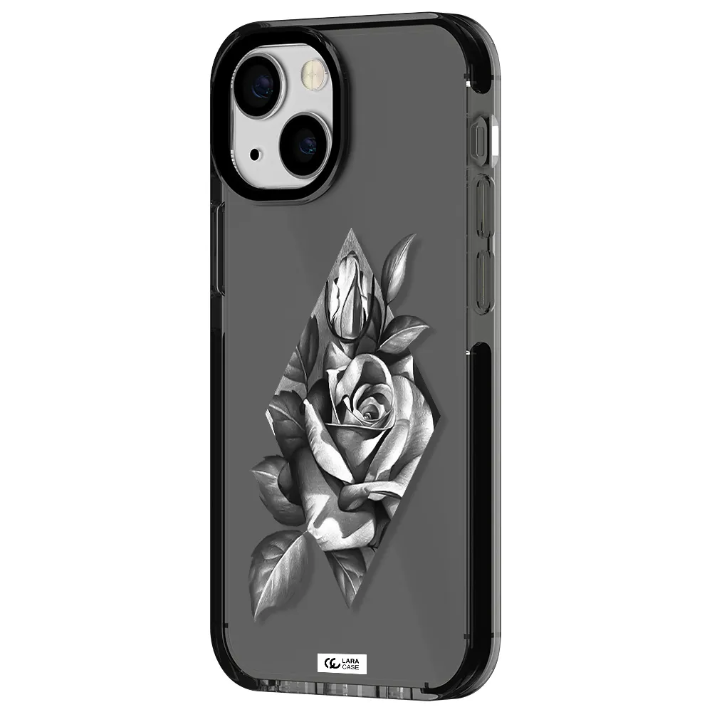 a drawing of a rose Apple iPhone 13 mini impact Smoke Black Case