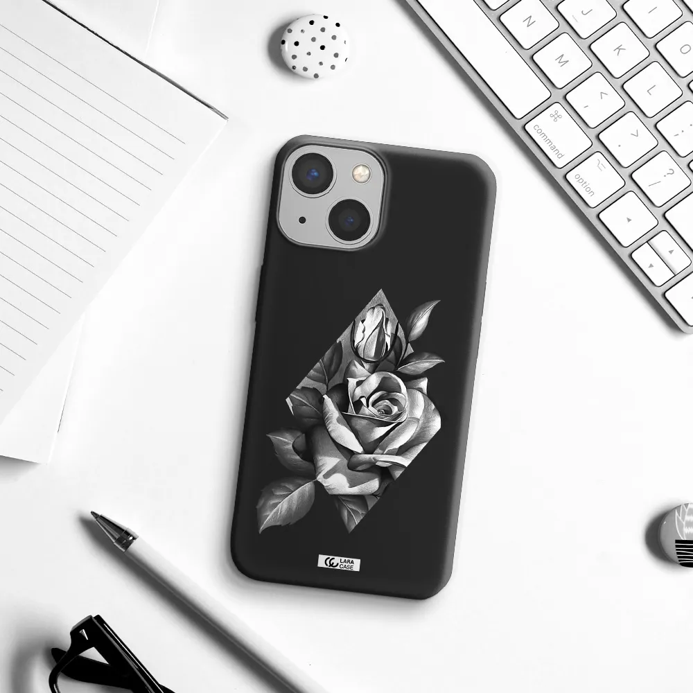 a drawing of a rose Apple iPhone 13 mini Silicone black Case