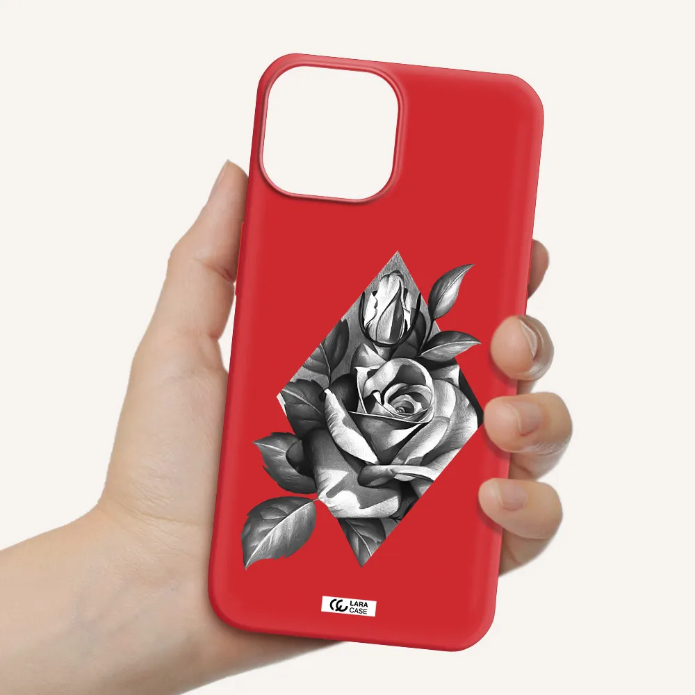 a drawing of a rose Apple iPhone 13 mini Silicone Imperial Red Case