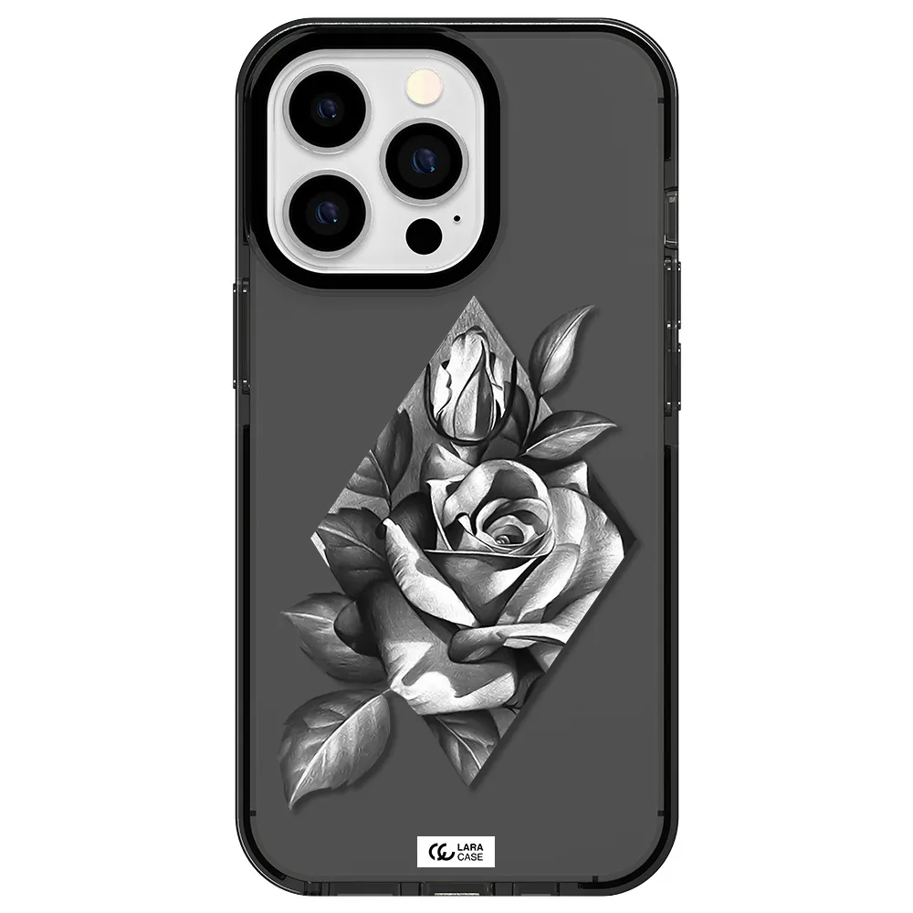 a drawing of a rose Apple iPhone 13 Pro impact Smoke Black Case
