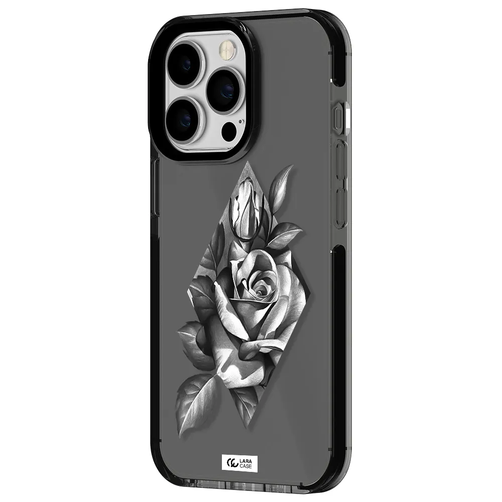 a drawing of a rose Apple iPhone 13 Pro impact Smoke Black Case