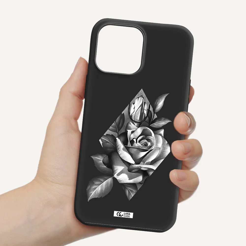 a drawing of a rose Apple iPhone 13 Pro Max Silicone black Case