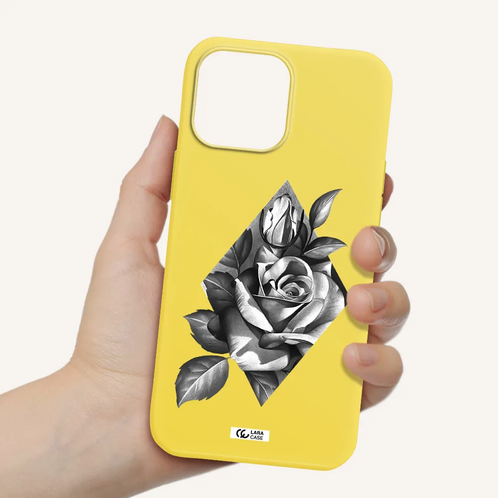 a drawing of a rose Apple iPhone 13 Pro Max Silicone canary yellow Case