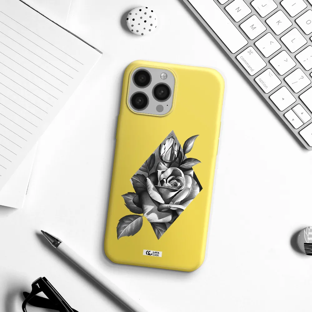 a drawing of a rose Apple iPhone 13 Pro Max Silicone canary yellow Case