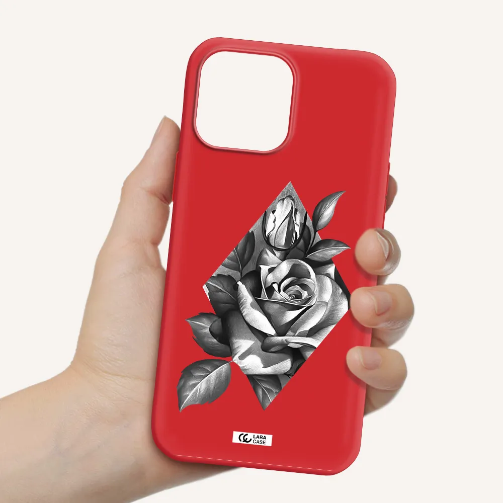a drawing of a rose Apple iPhone 13 Pro Max Silicone Imperial Red Case