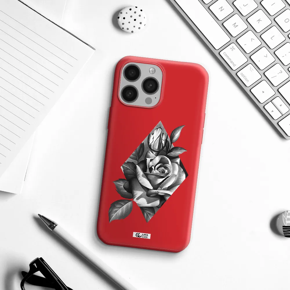 a drawing of a rose Apple iPhone 13 Pro Max Silicone Imperial Red Case