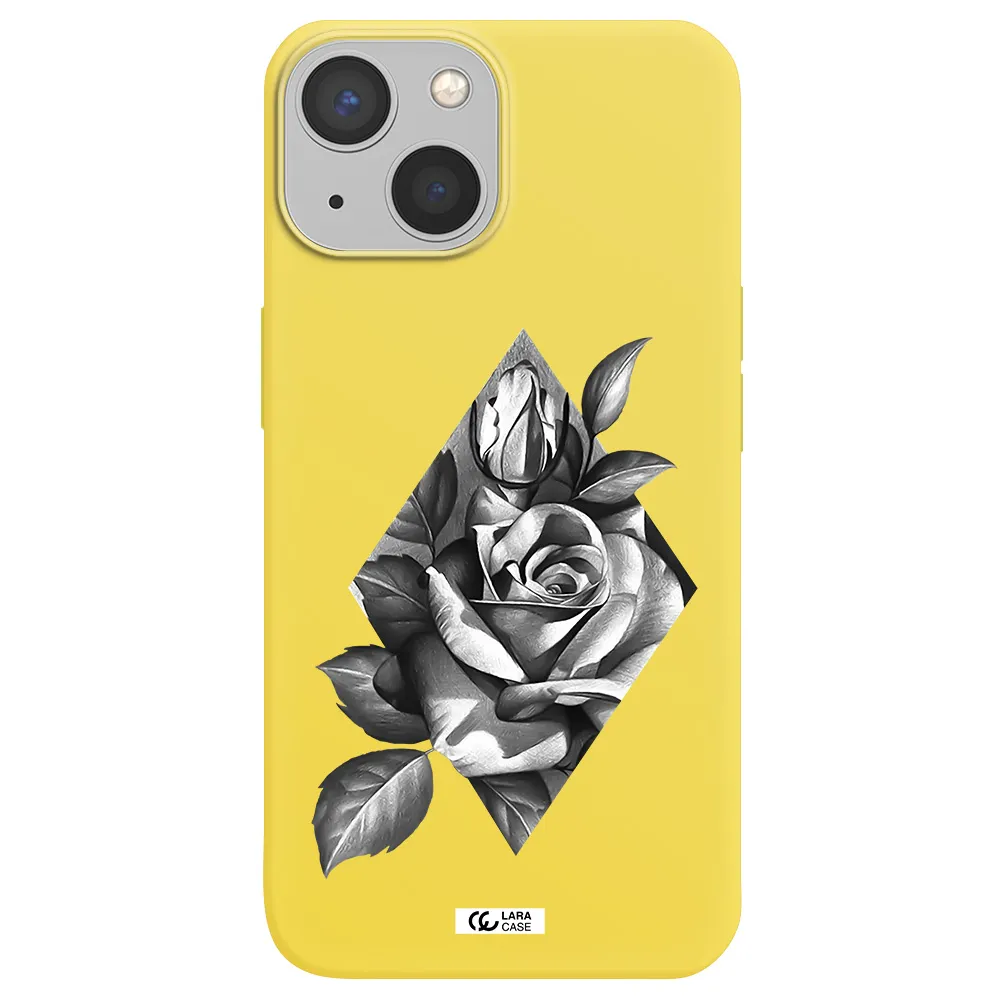 a drawing of a rose Apple iPhone 13 Silicone canary yellow Case