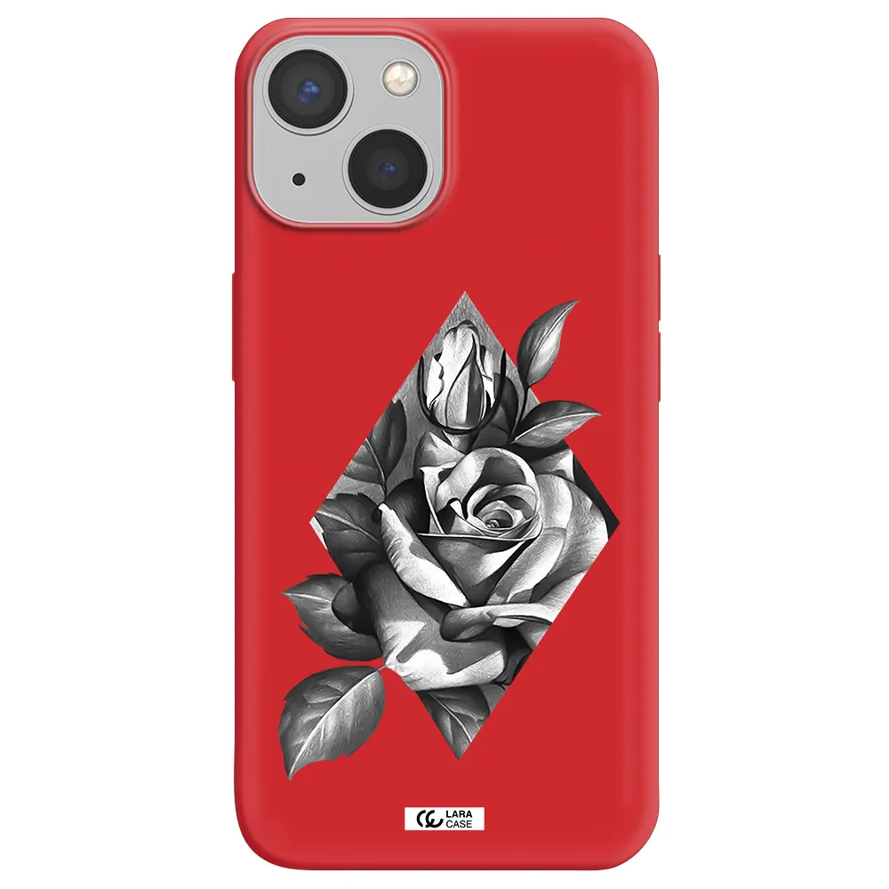 a drawing of a rose Apple iPhone 13 Silicone Imperial Red Case