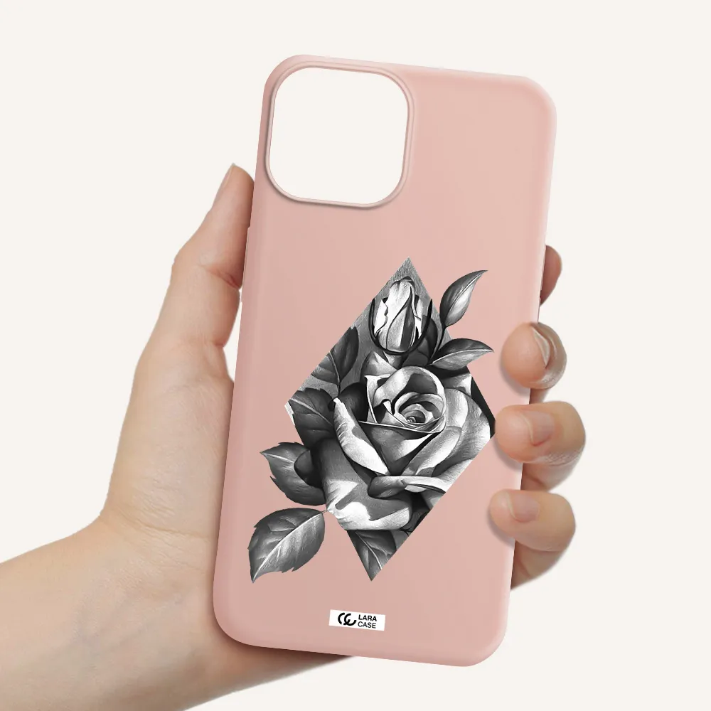 a drawing of a rose Apple iPhone 13 Silicone pastel pink Case