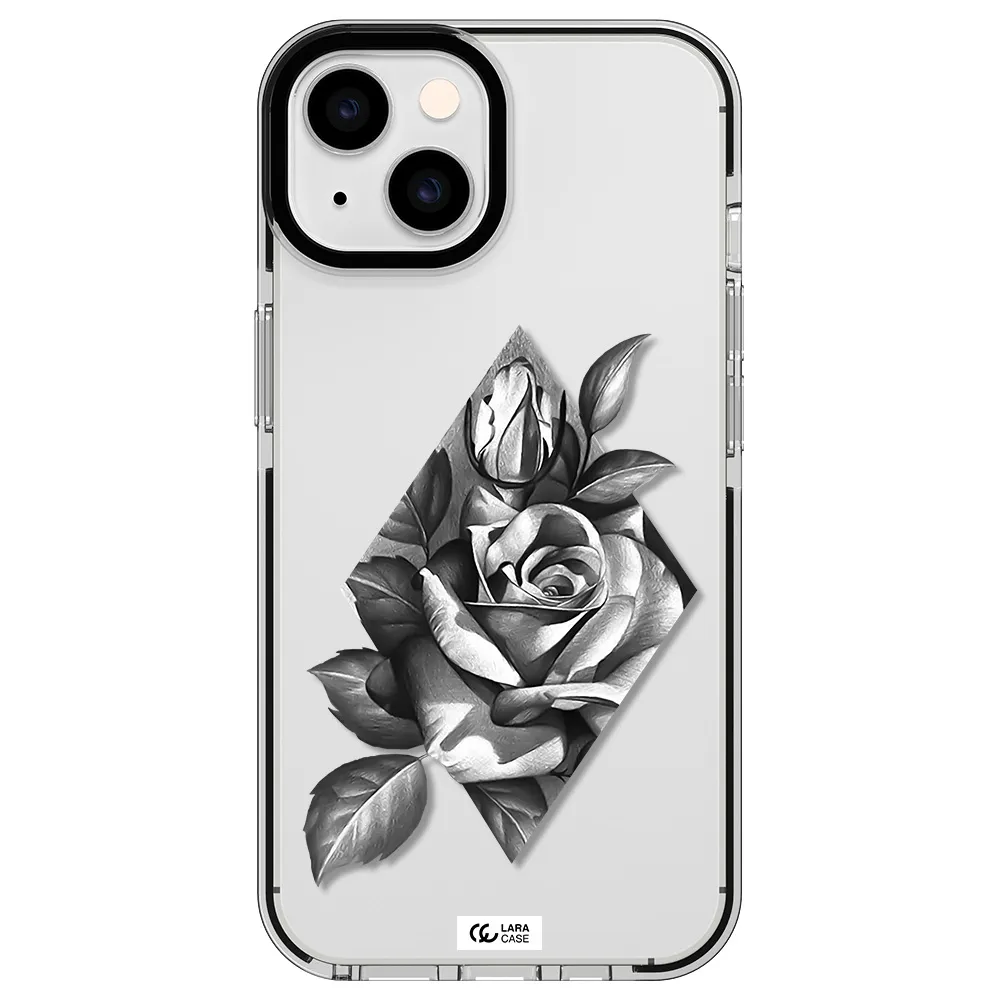 a drawing of a rose Apple iPhone 14 impact black border Case