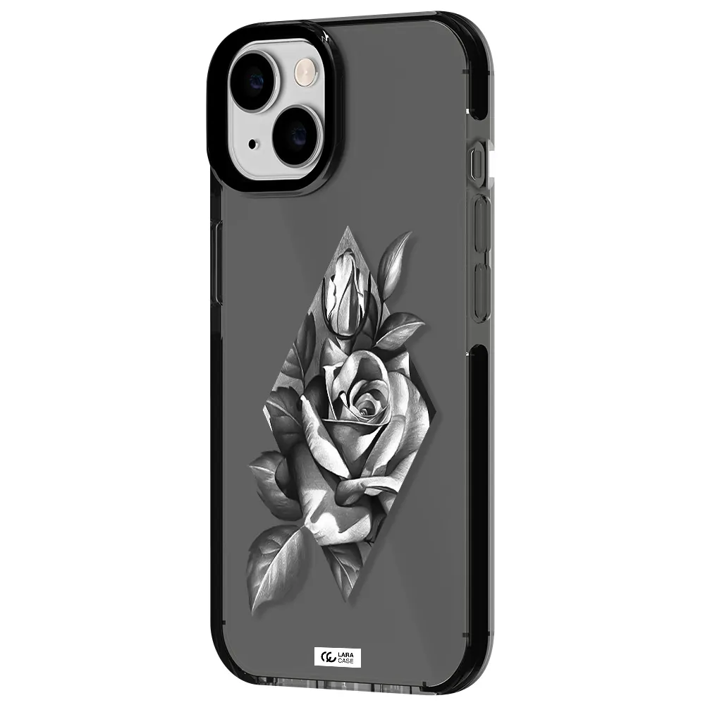 a drawing of a rose Apple iPhone 14 impact Smoke Black Case