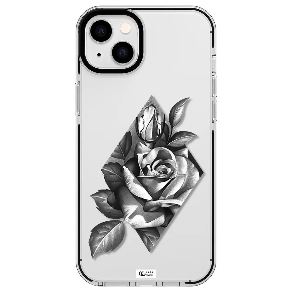 a drawing of a rose Apple iPhone 14 plus impact black border Case