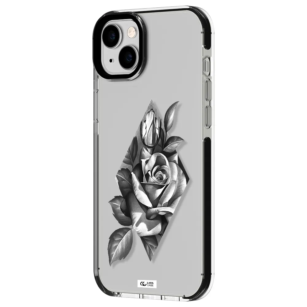a drawing of a rose Apple iPhone 14 plus impact black border Case