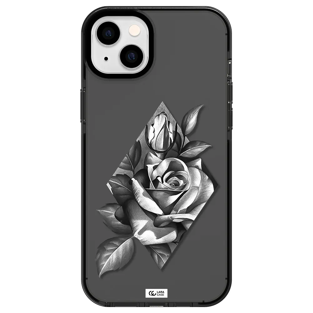 a drawing of a rose Apple iPhone 14 plus impact Smoke Black Case