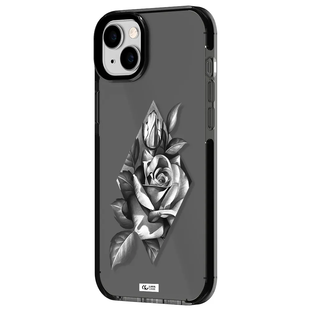 a drawing of a rose Apple iPhone 14 plus impact Smoke Black Case