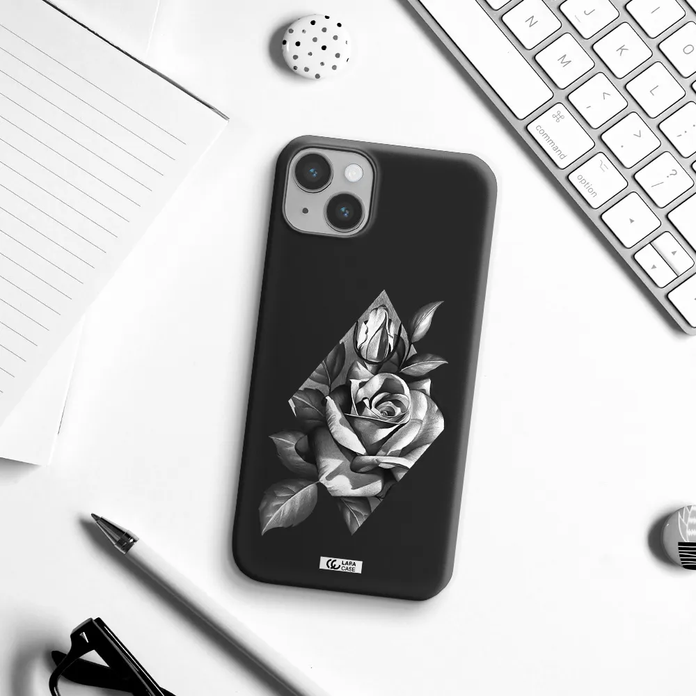 a drawing of a rose Apple iPhone 14 plus Silicone black Case