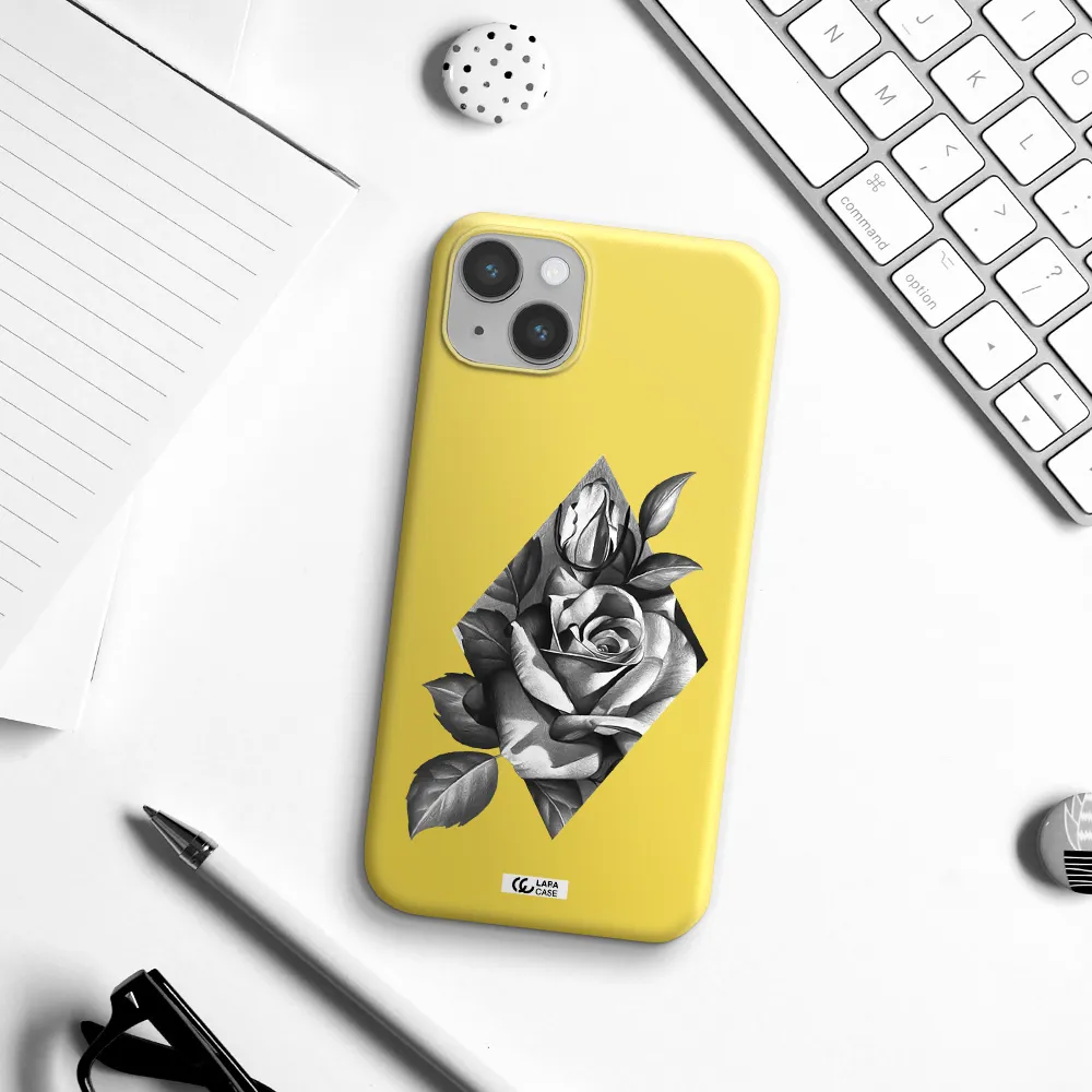 a drawing of a rose Apple iPhone 14 plus Silicone canary yellow Case