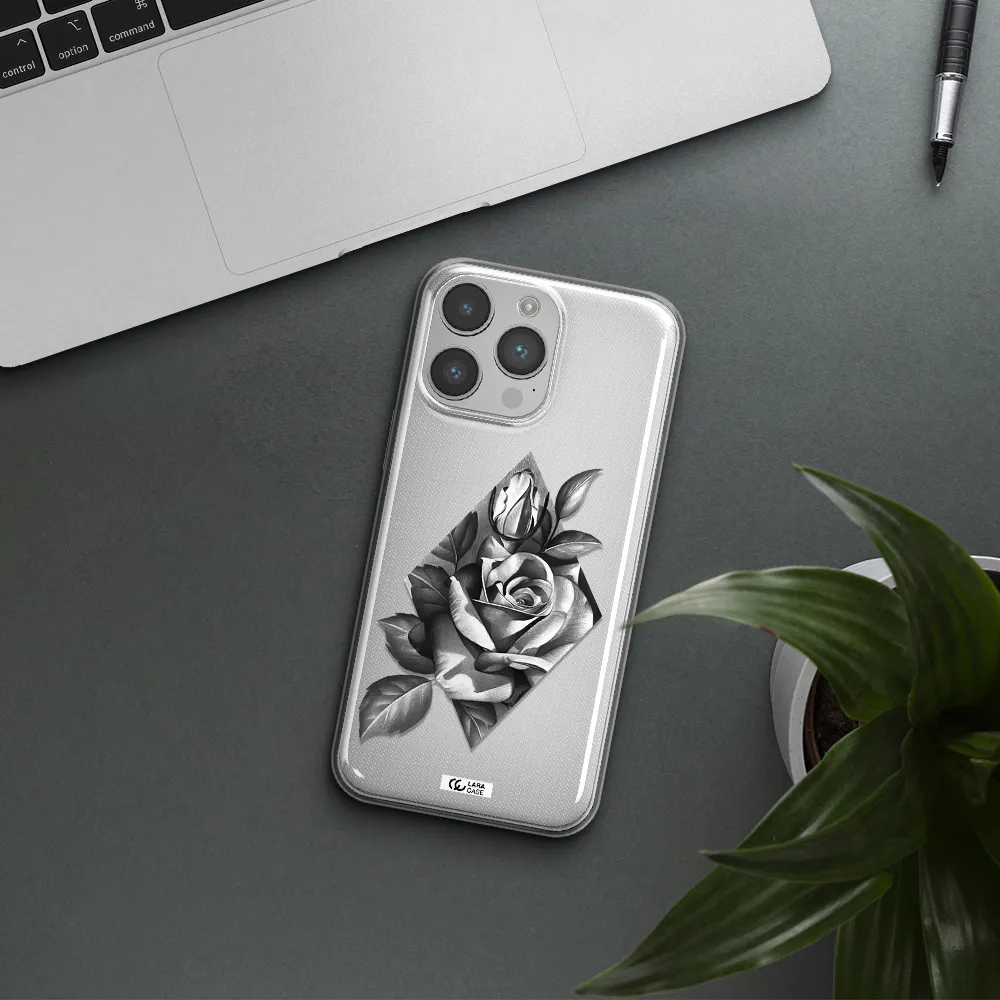 a drawing of a rose Apple iPhone 14 pro Clear TPU Case