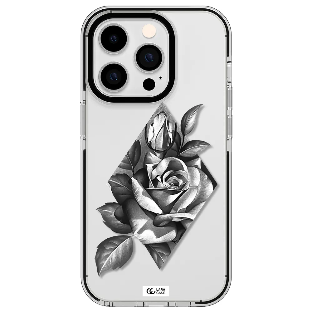 a drawing of a rose Apple iPhone 14 pro impact black border Case