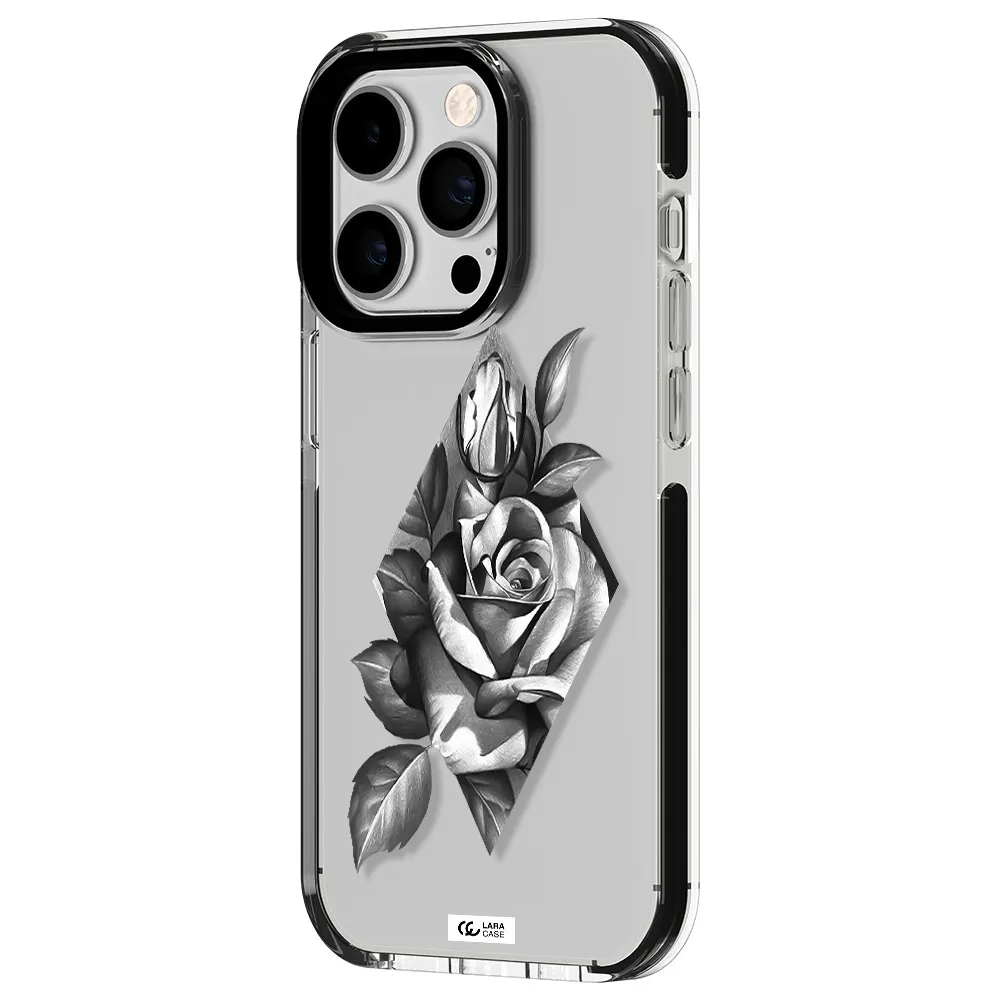 a drawing of a rose Apple iPhone 14 pro impact black border Case