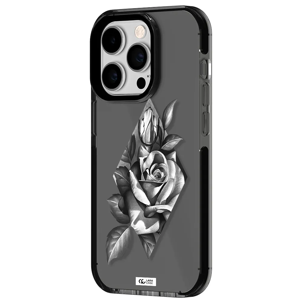 a drawing of a rose Apple iPhone 14 pro impact Smoke Black Case